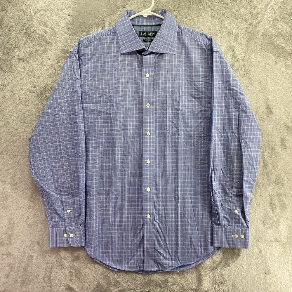 Lauren Ralph Lauren Blue Check Dress Shirt Men's 16.5 34/35 Classic Fit Non Iron